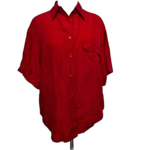 Y2K The Limited 100% Silk Red Short Sleeve Button Down Top - Women S